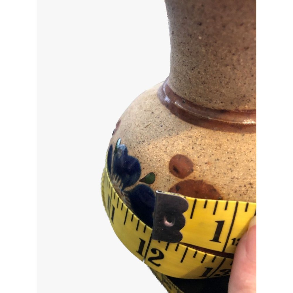 Sandstone Pottery Vase Hand Painted Blue Flowers signed Mexico - Picture 8 of 8
